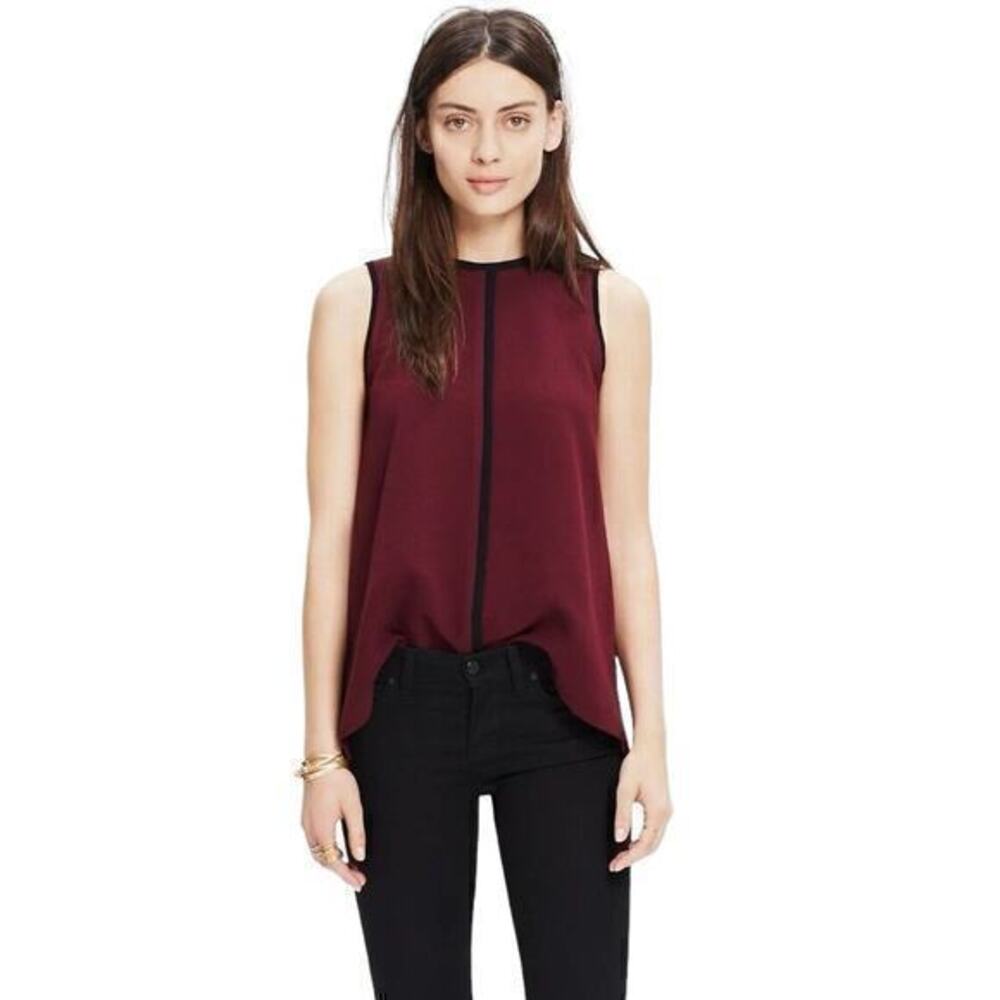 Madewell Sleeveless Burgundy Blouse Keyhole Back C1‎